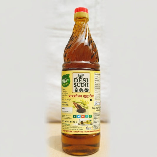 Desi Sudh 1 L Kachi Ghani Mustard Oil | Cold Pressed | 100% Pure & Natural Sarson Tel